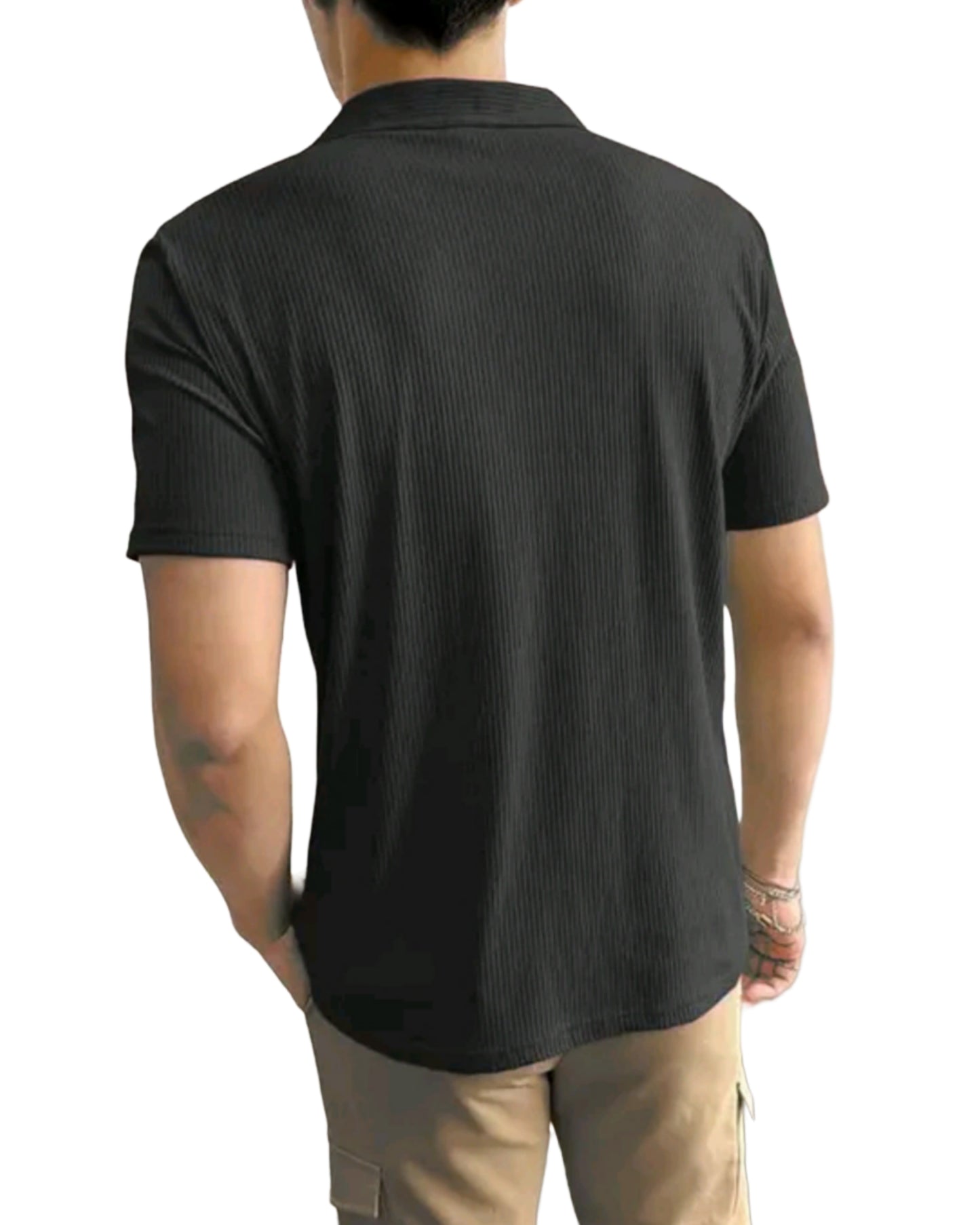 "Luxury Ribbed Knit Polo Shirt – Old Money Aesthetic, Short-Sleeve Casual Elegance"